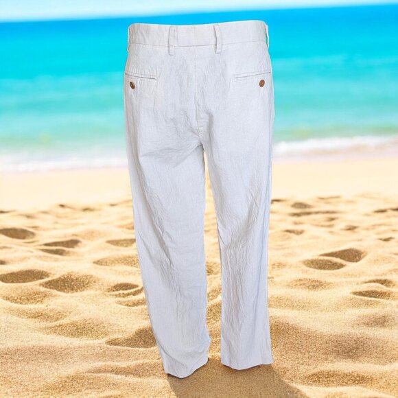 J. Crew factory Linen-Blend Slim Bedford Wide-Leg Pant Off-White Size 32 - Picture 2 of 14